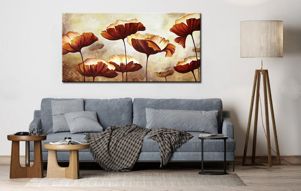 Bloemen schilderij Golden Poppies 180x90cm - Afbeelding 2