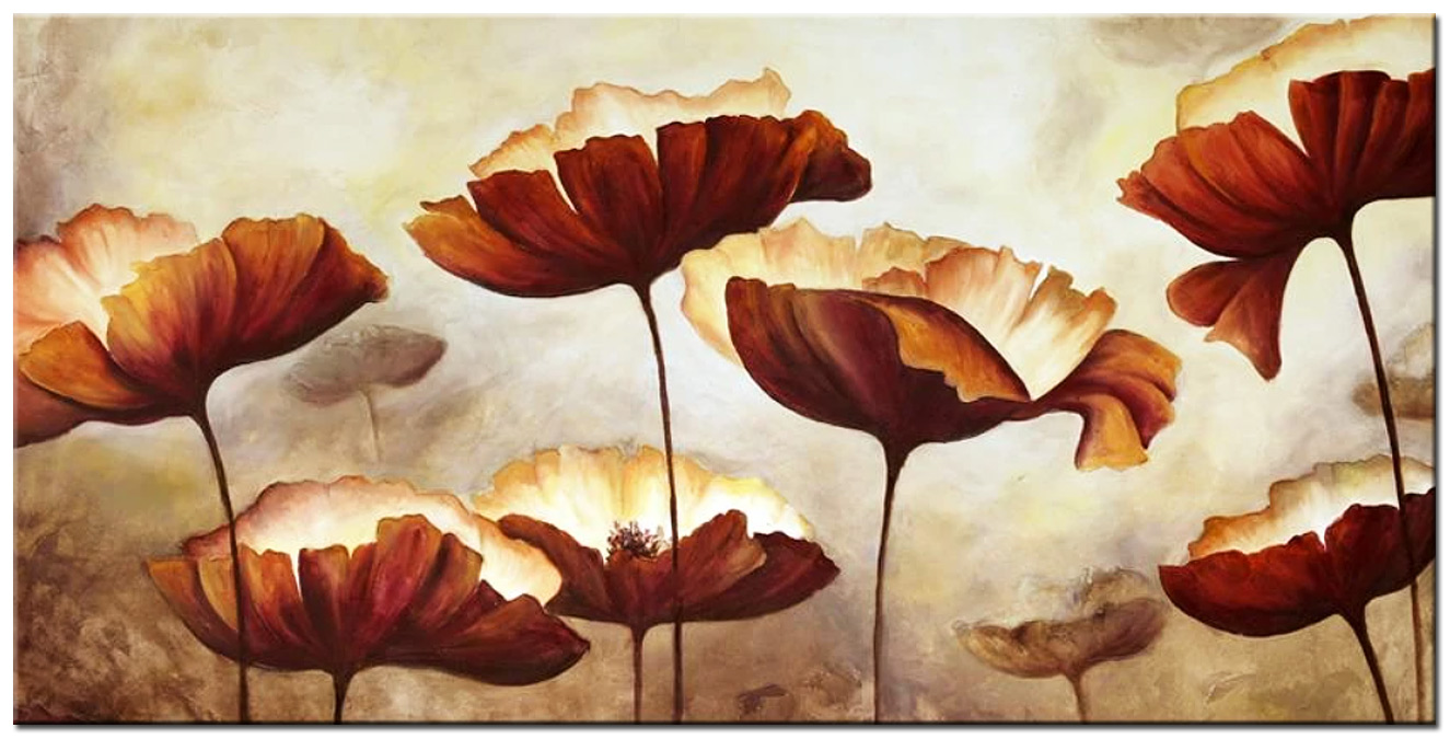Bloemen schilderij Golden Poppies 180x90cm