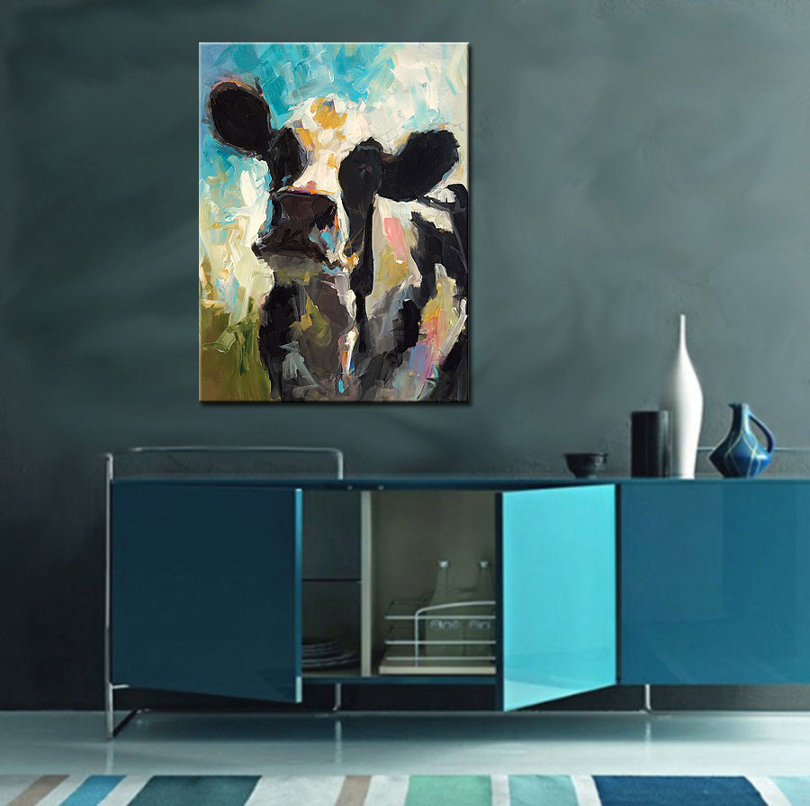 Koe in Weide modern schilderij 90x120cm - Afbeelding 4