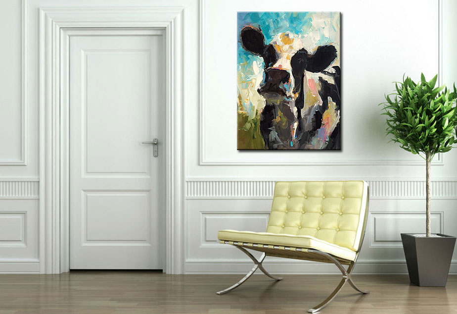 Koe in Weide modern schilderij 90x120cm - Afbeelding 2