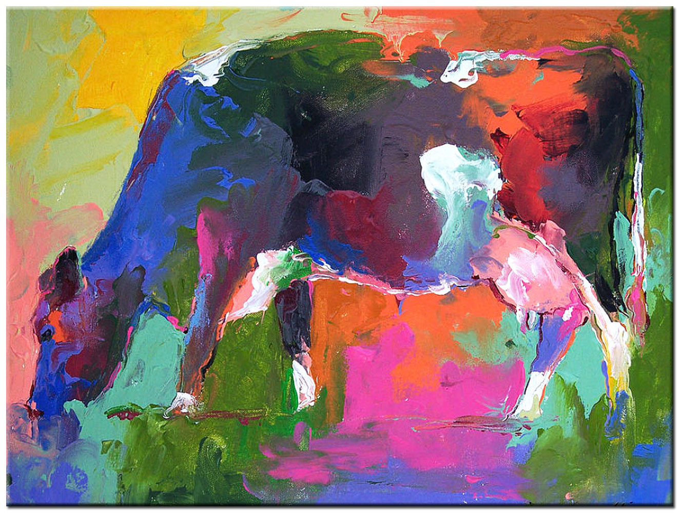 Gekleurde Koe modern schilderij 120x90cm