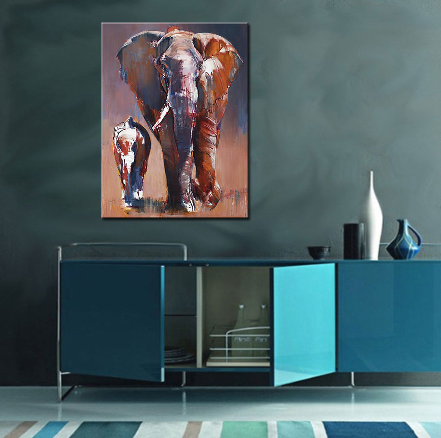 Moederkracht Olifanten modern schilderij 90x120cm - Afbeelding 2