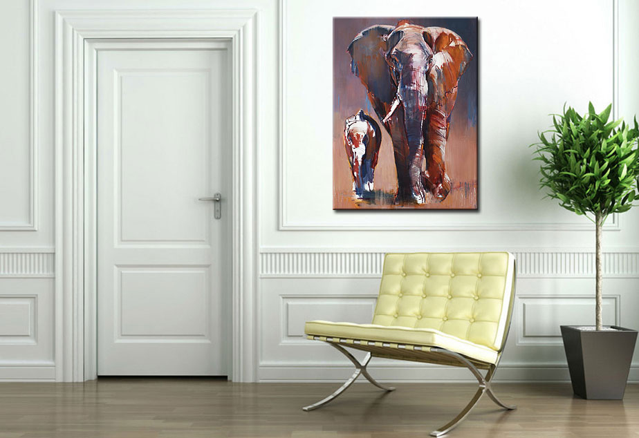 Moederkracht Olifanten modern schilderij 90x120cm - Afbeelding 3