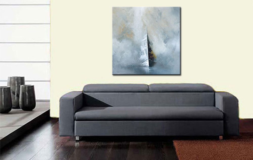 Boot in de Mist modern schilderij 100x100cm - Afbeelding 4