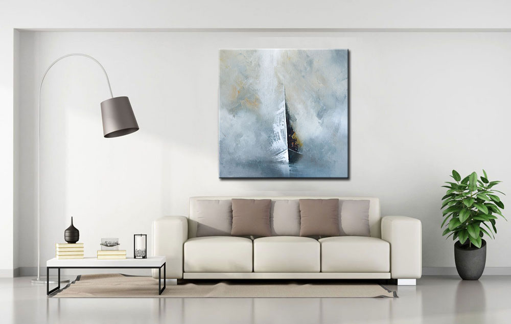 Boot in de Mist modern schilderij 100x100cm - Afbeelding 3