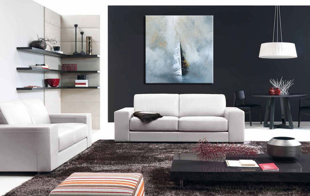 Boot in de Mist modern schilderij 100x100cm - Afbeelding 2