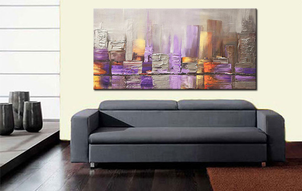 Skyline in Violet modern schilderij - Afbeelding 4
