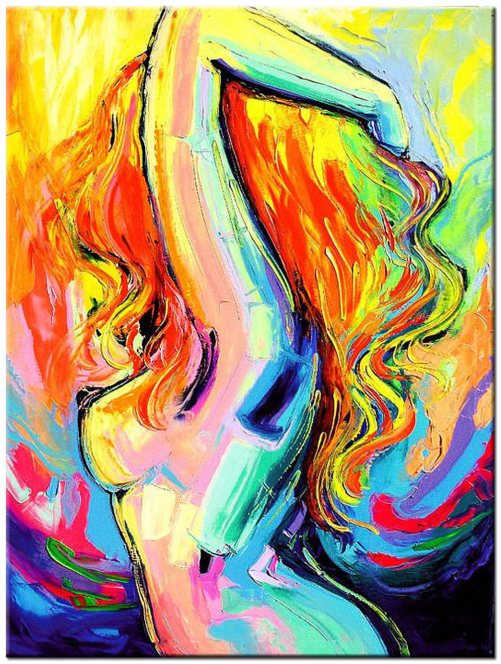 Dame Kleurrijk erotisch schilderij 90x120cm