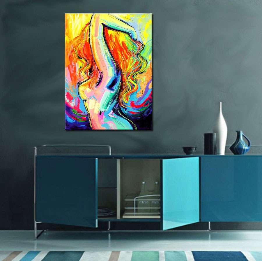 Dame Kleurrijk erotisch schilderij 90x120cm - Afbeelding 4