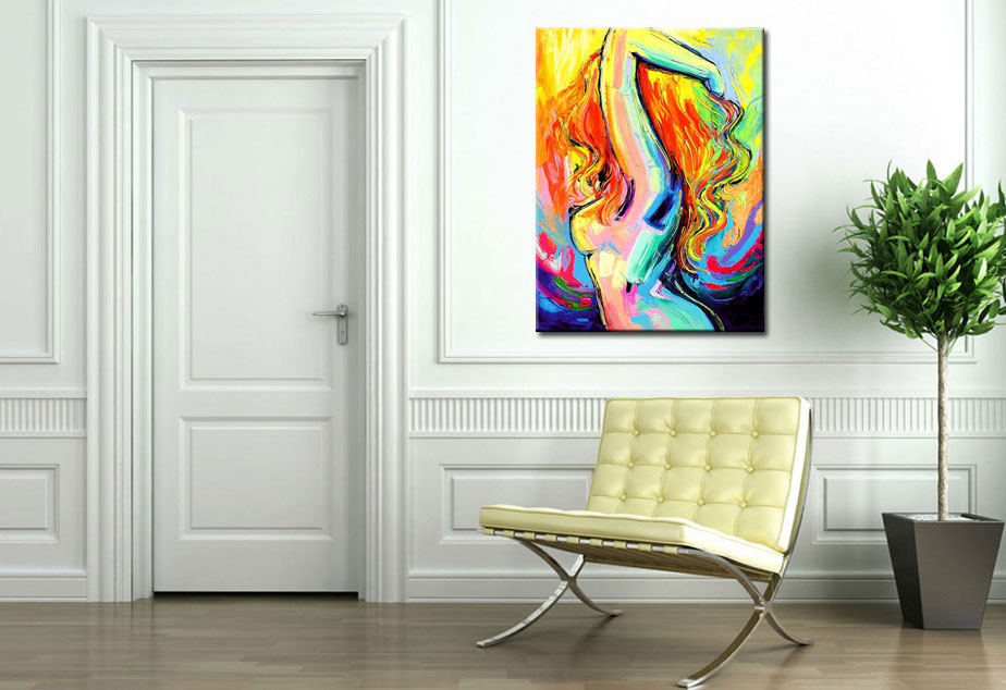 Dame Kleurrijk erotisch schilderij 90x120cm - Afbeelding 2