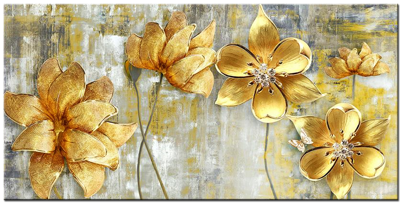 Gouden Bloemen modern schilderij 180x90cm