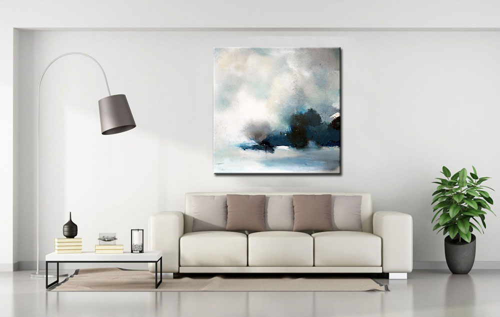 Mistig abstract schilderij 100x100cm - Afbeelding 3