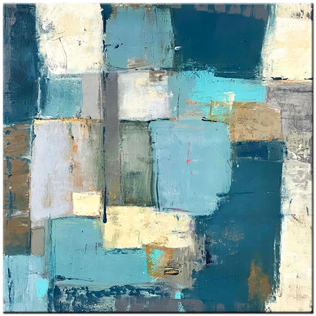 Blue Squares abstract schilderij 100x100cm