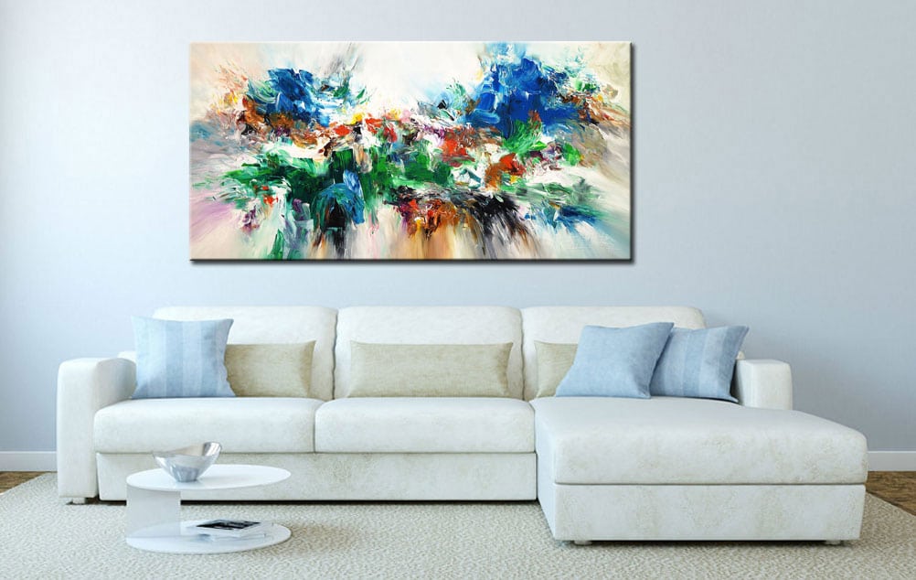 Abstract schilderij Blue Harmony 180x90cm - Afbeelding 3