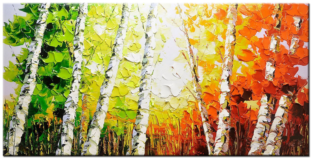 Kleurrijke Bomen modern groot schilderij 180x90cm