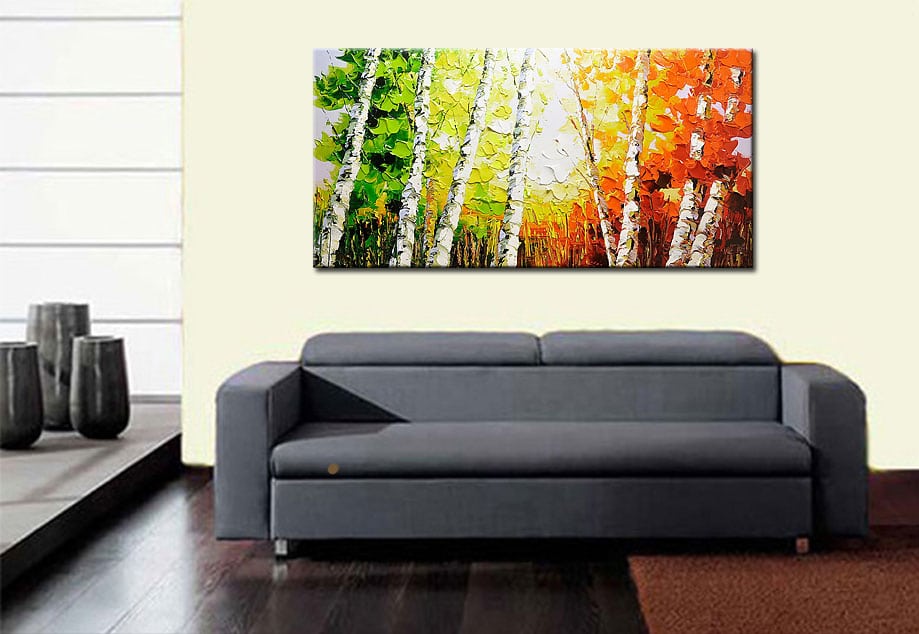 Kleurrijke Bomen modern groot schilderij 180x90cm - Afbeelding 3