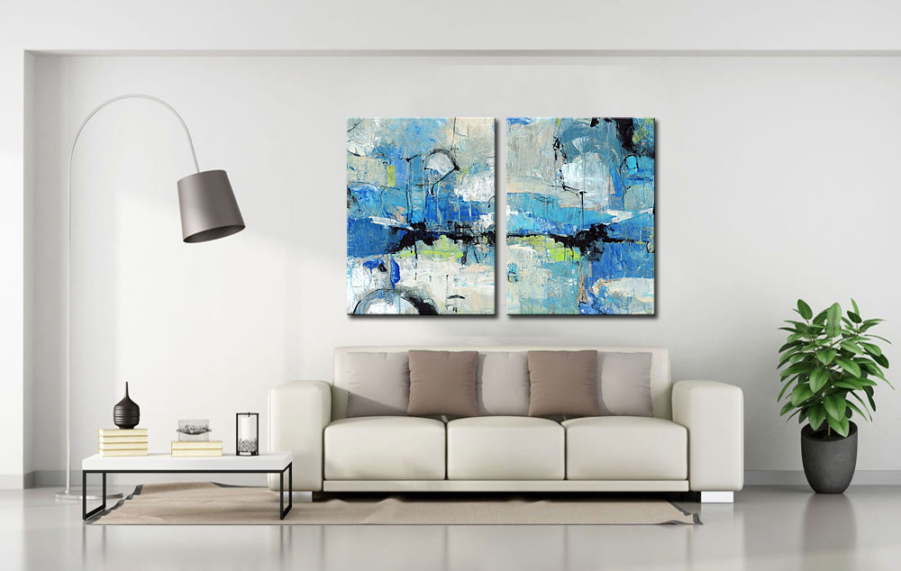 Abstract modern tweeluik schilderij - Afbeelding 3