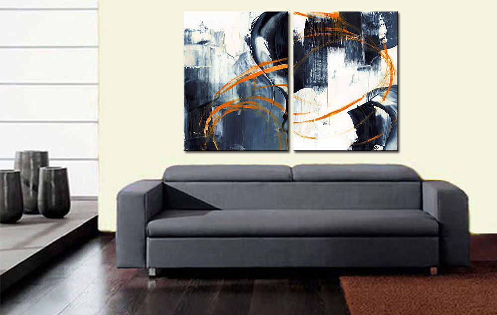 Abstract modern tweeluik schilderij - Afbeelding 4