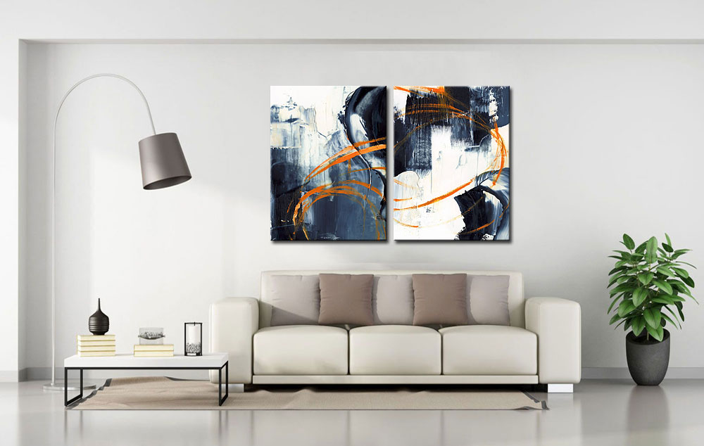 Abstract modern tweeluik schilderij - Afbeelding 3