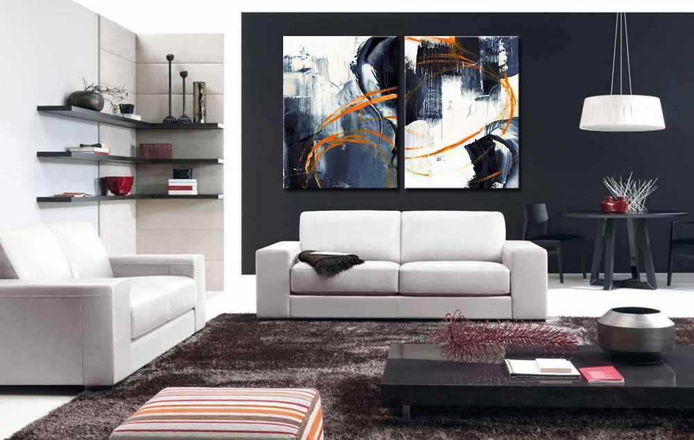 Abstract modern tweeluik schilderij - Afbeelding 2