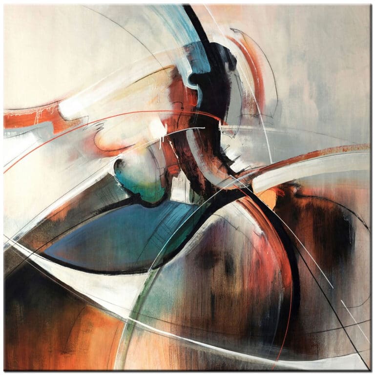 Abstract schilderij De Hoogspringer met dynamische lijnen en krachtige kleuren