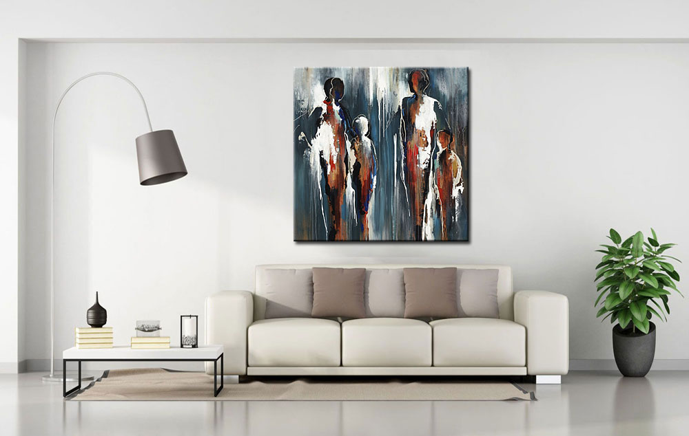 Figuratief modern schilderij Family 100x100cm - Afbeelding 4