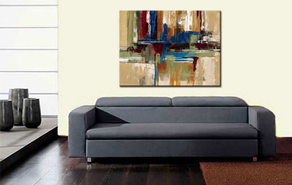 Abstract schilderij Blauw en Aarde 120x90cm - Afbeelding 4