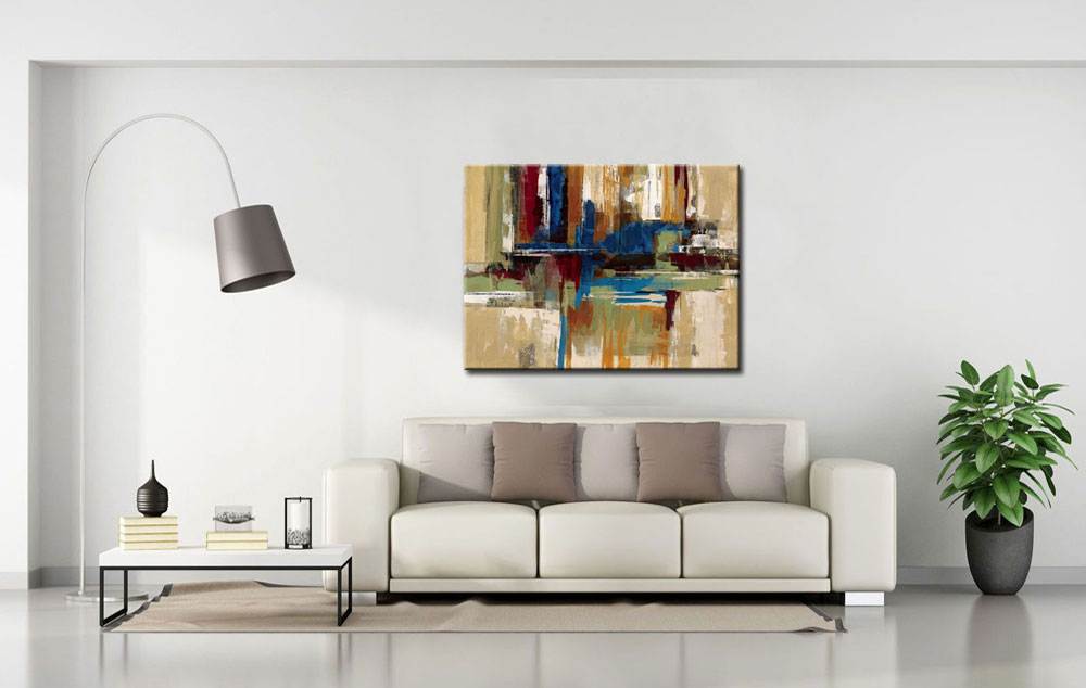 Abstract schilderij Blauw en Aarde 120x90cm - Afbeelding 3