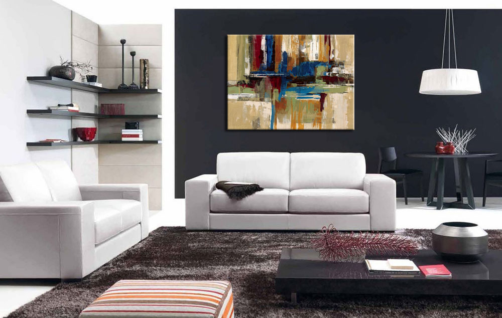 Abstract schilderij Blauw en Aarde 120x90cm - Afbeelding 2