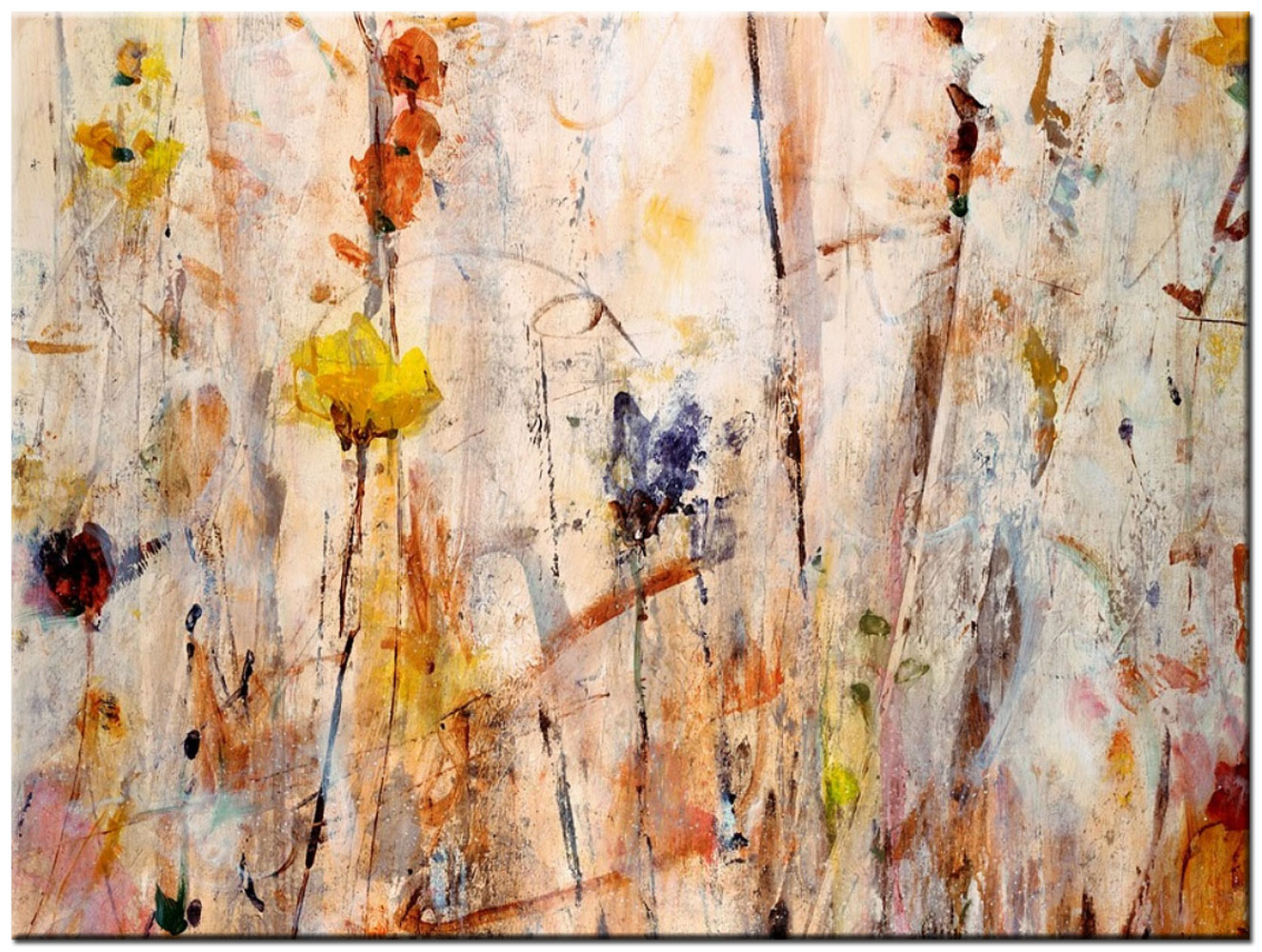 Bloemen schilderij warme tinten 120x90cm