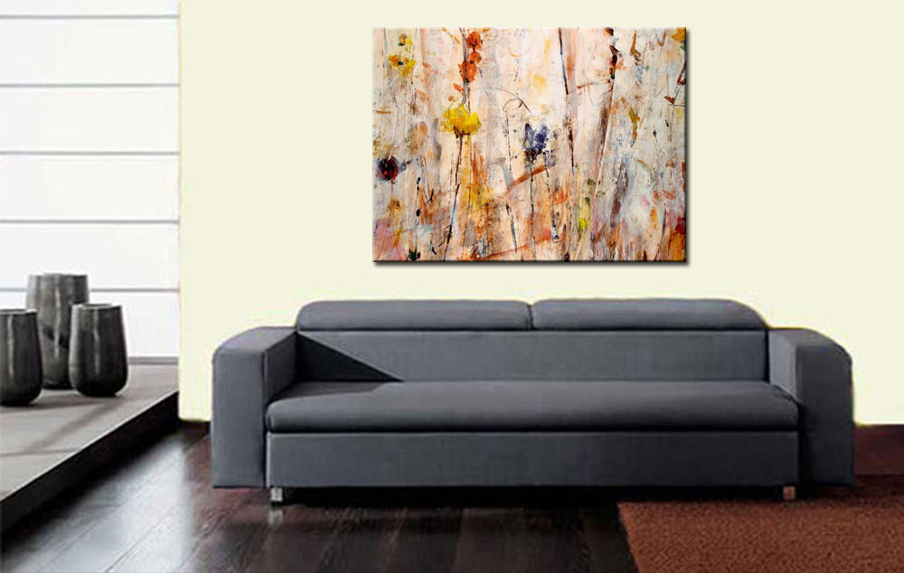 Bloemen schilderij warme tinten 120x90cm - Afbeelding 4