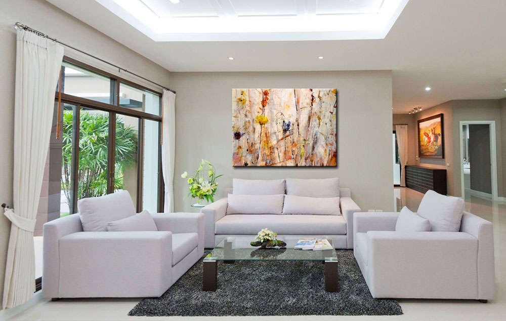 Bloemen schilderij warme tinten 120x90cm - Afbeelding 2