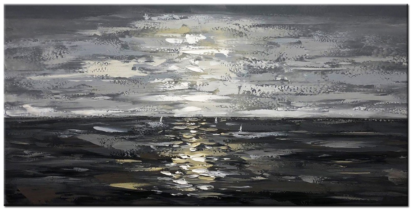 Abstract schilderij Zilveren Horizon 180x90cm