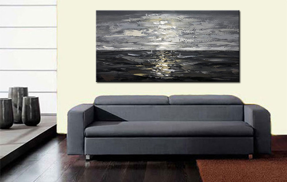 Abstract schilderij Zilveren Horizon 180x90cm - Afbeelding 4