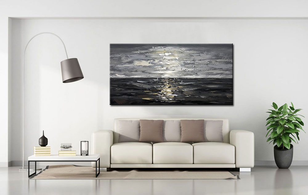 Abstract schilderij Zilveren Horizon 180x90cm - Afbeelding 2