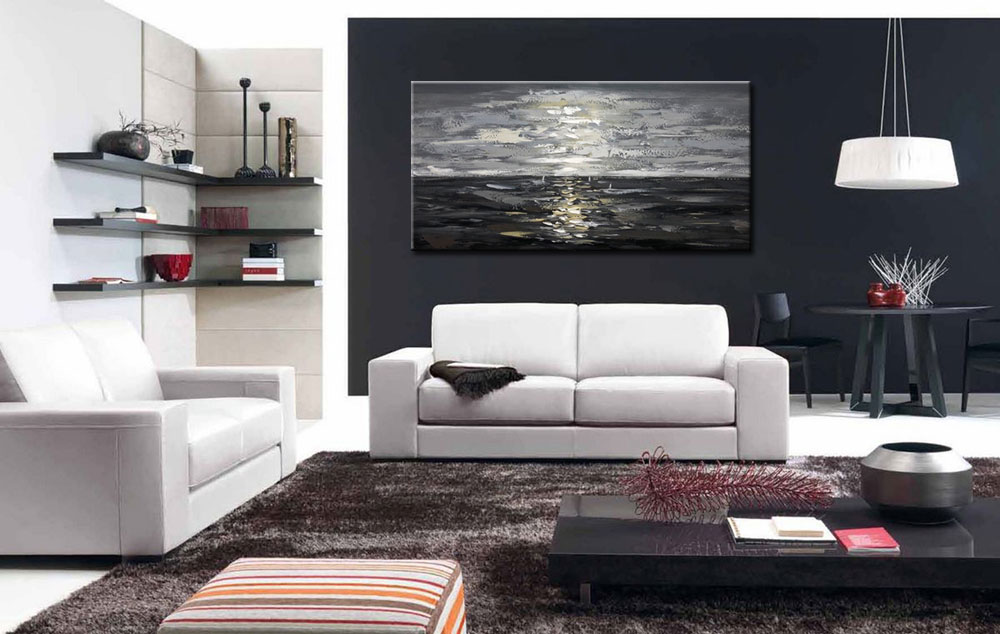 Abstract schilderij Zilveren Horizon 180x90cm - Afbeelding 3