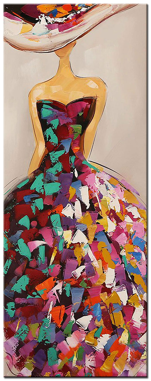 Vrouwen schilderij Dame in Kleurenjurk 50x120cm