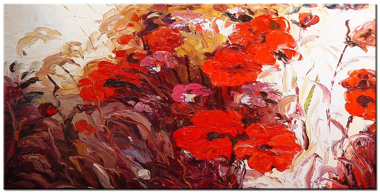 Bloemen schilderij klaprozen abstract 180x90cm