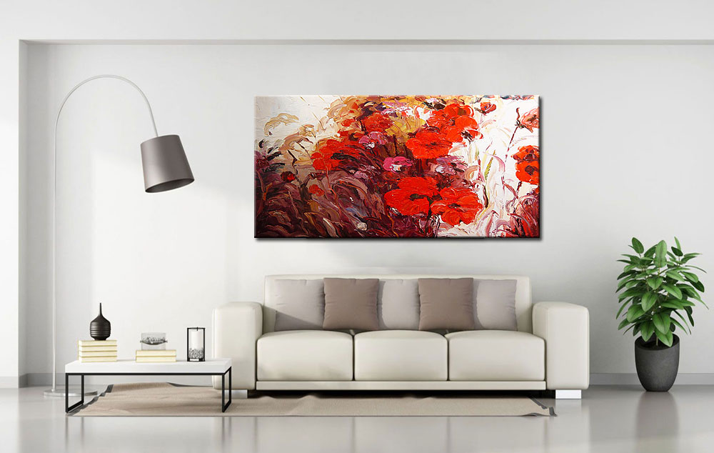 Bloemen schilderij klaprozen abstract 180x90cm - Afbeelding 4