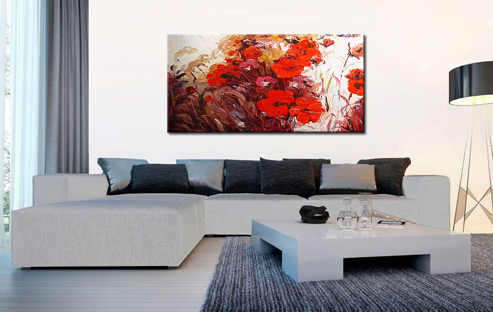 Bloemen schilderij klaprozen abstract 180x90cm - Afbeelding 3