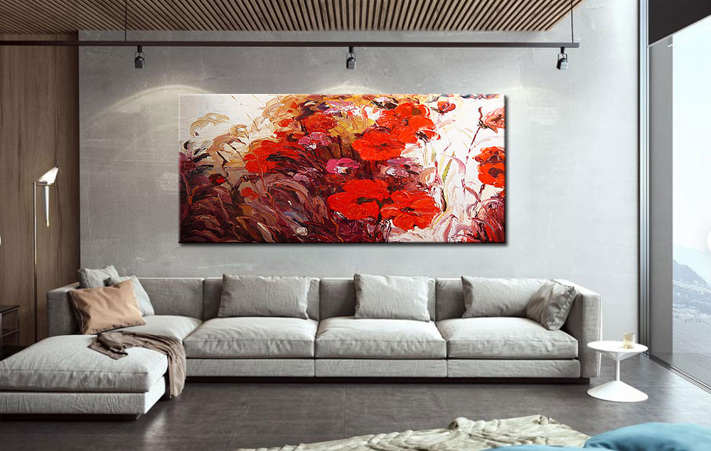 Bloemen schilderij klaprozen abstract 180x90cm - Afbeelding 2