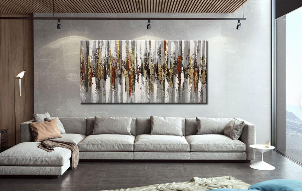 Abstract schilderij Golden Lines 180x90cm - Afbeelding 2