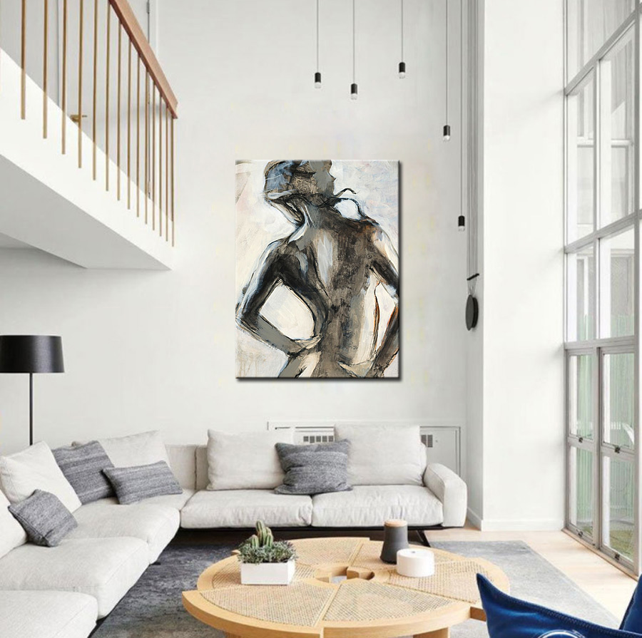 Rugaanzicht Dame modern schilderij 90x120cm - Afbeelding 2