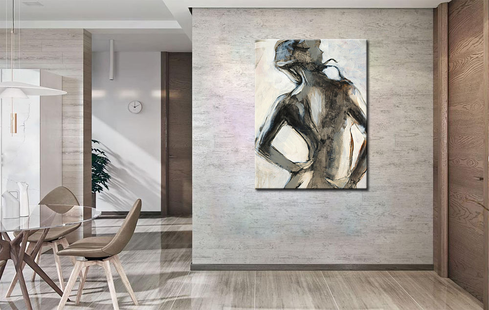 Rugaanzicht Dame modern schilderij 90x120cm - Afbeelding 4