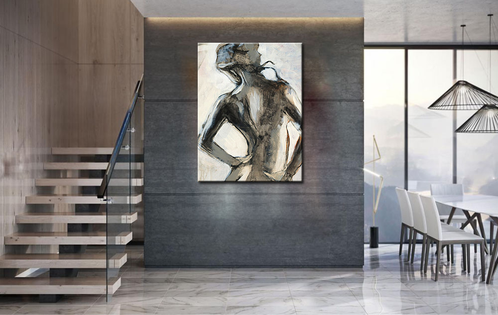 Rugaanzicht Dame modern schilderij 90x120cm - Afbeelding 3