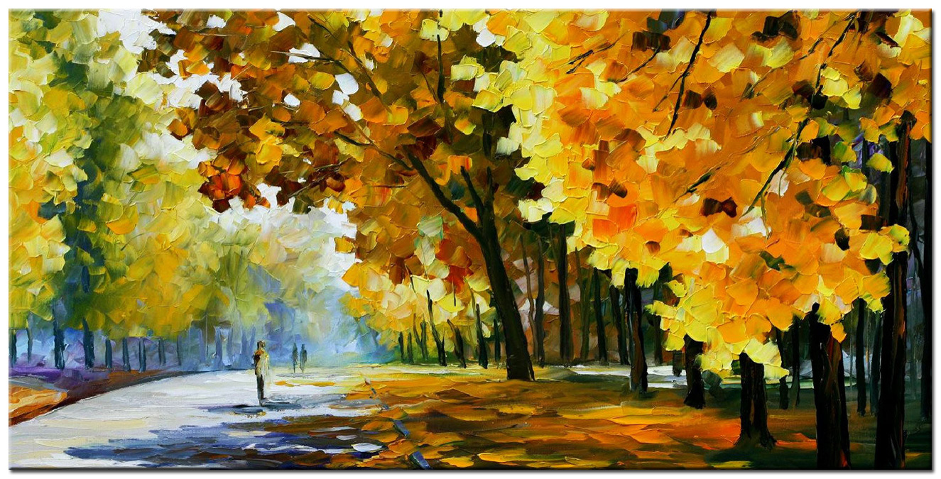 Natuur schilderij wandelpad in herfst 180x90cm
