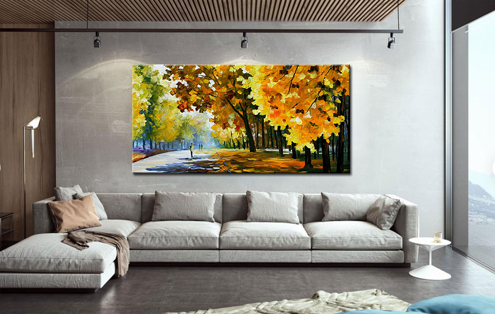 Natuur schilderij wandelpad in herfst 180x90cm - Afbeelding 2