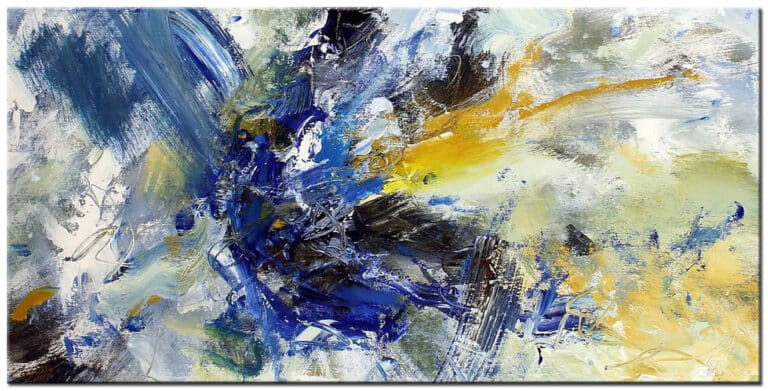 Abstract schilderij Dynamic Flow groot blauw geel modern canvas