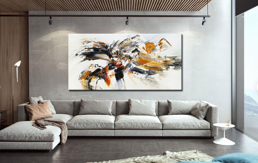 Abstract schilderij Gouden Beweging 180x90cm - Afbeelding 4
