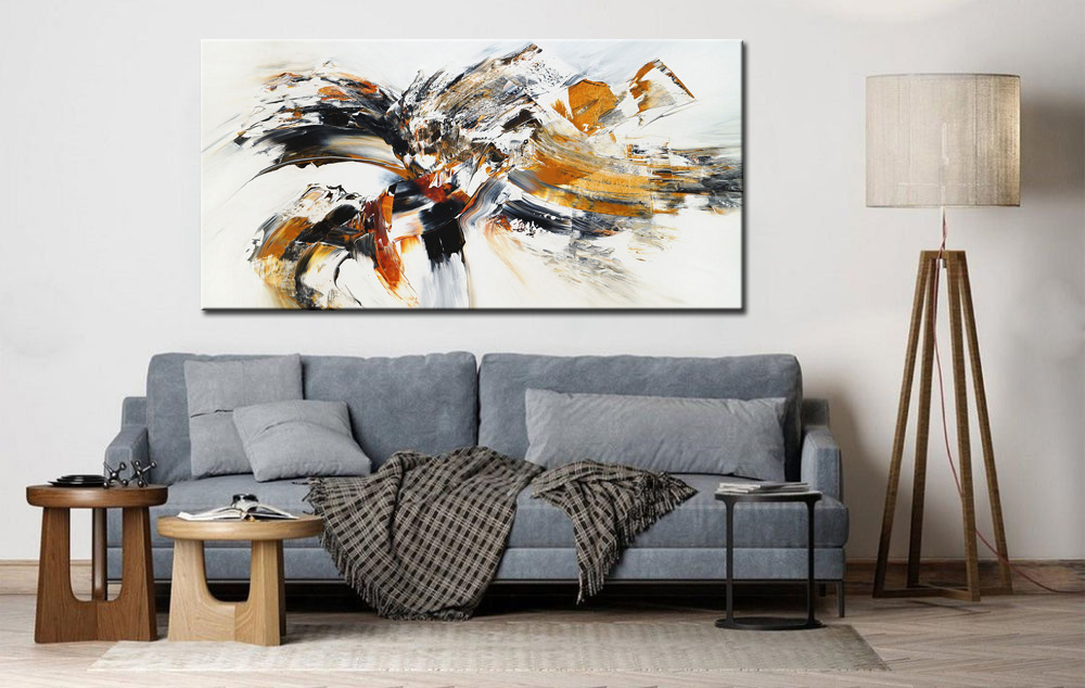 Abstract schilderij Gouden Beweging 180x90cm - Afbeelding 3